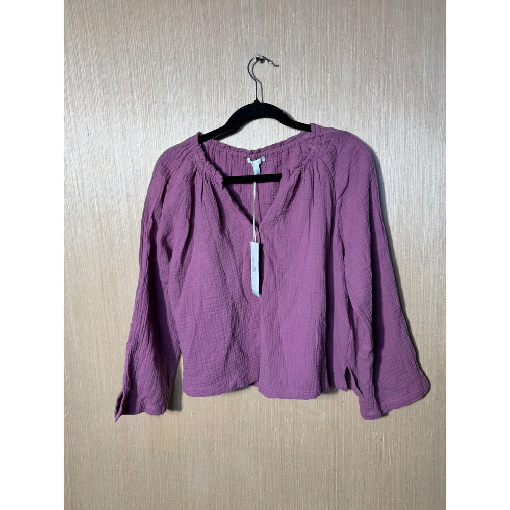Calme Johnny Was $109 Liya Split Neck Top XS Purple Double Gauze Cotton NEW